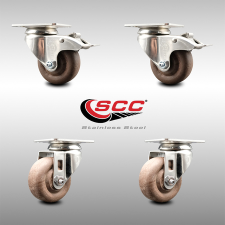 Service Caster 3 Inch 316SS High Temp Glass Filled Nylon Top Plate Caster Lock Brakes SCC, 2PK SCC-SS316TTL20S314-GFNSHT-2-S-2